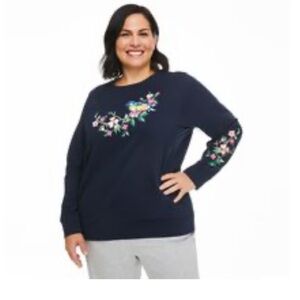 Penmans Plus Crew Neckline Graphic Sweatshirt - Bird with Florals - Navy